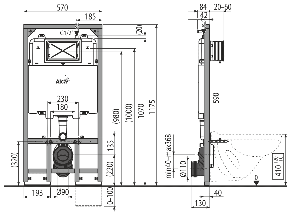 Стандартные размеры унитазов всех типов: напольного с бачком, подвесного с инсталяцией, углового.