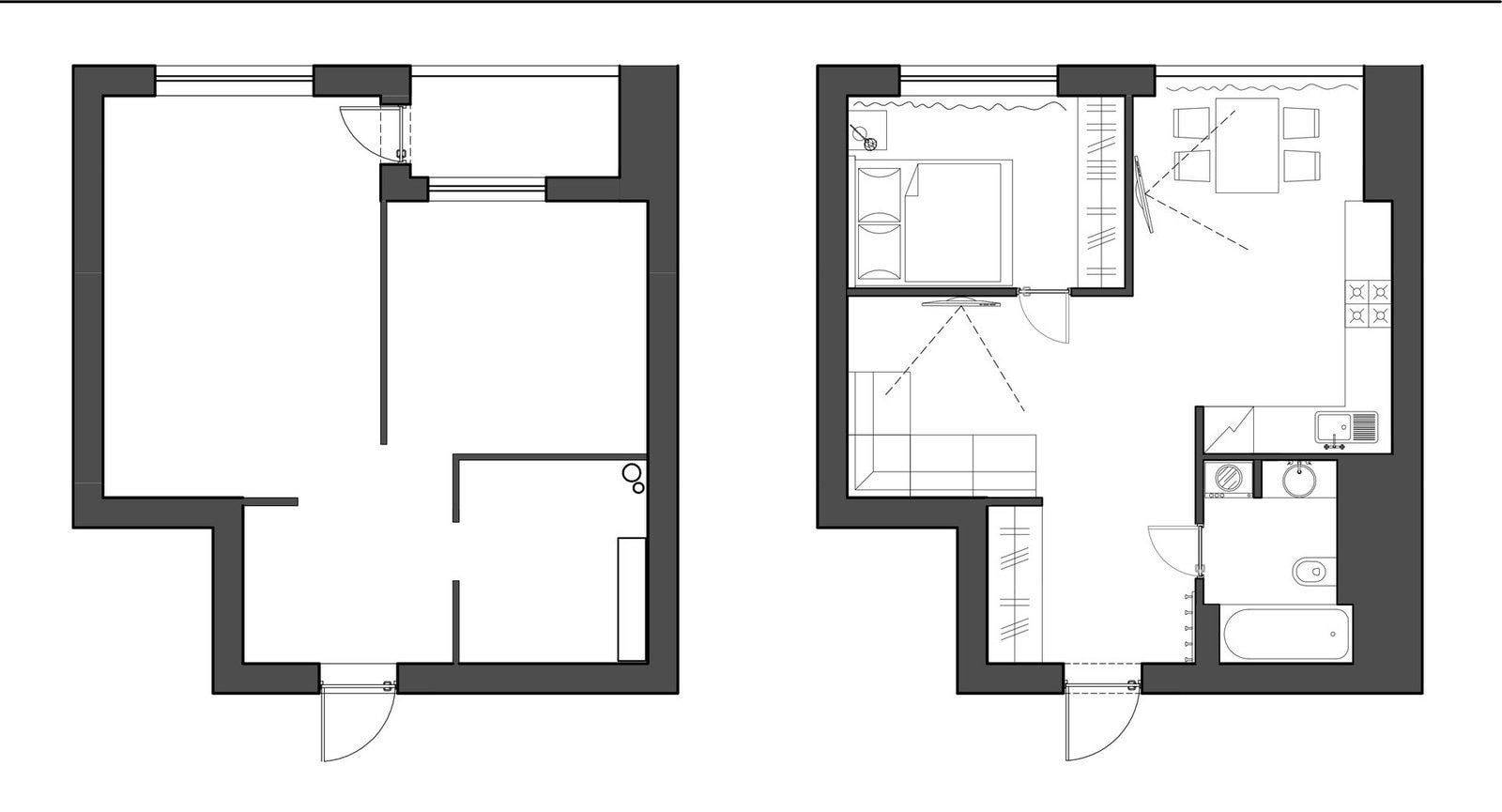Перепланировка однокомнатной квартиры в двухкомнатную: 8 вариантов с фото