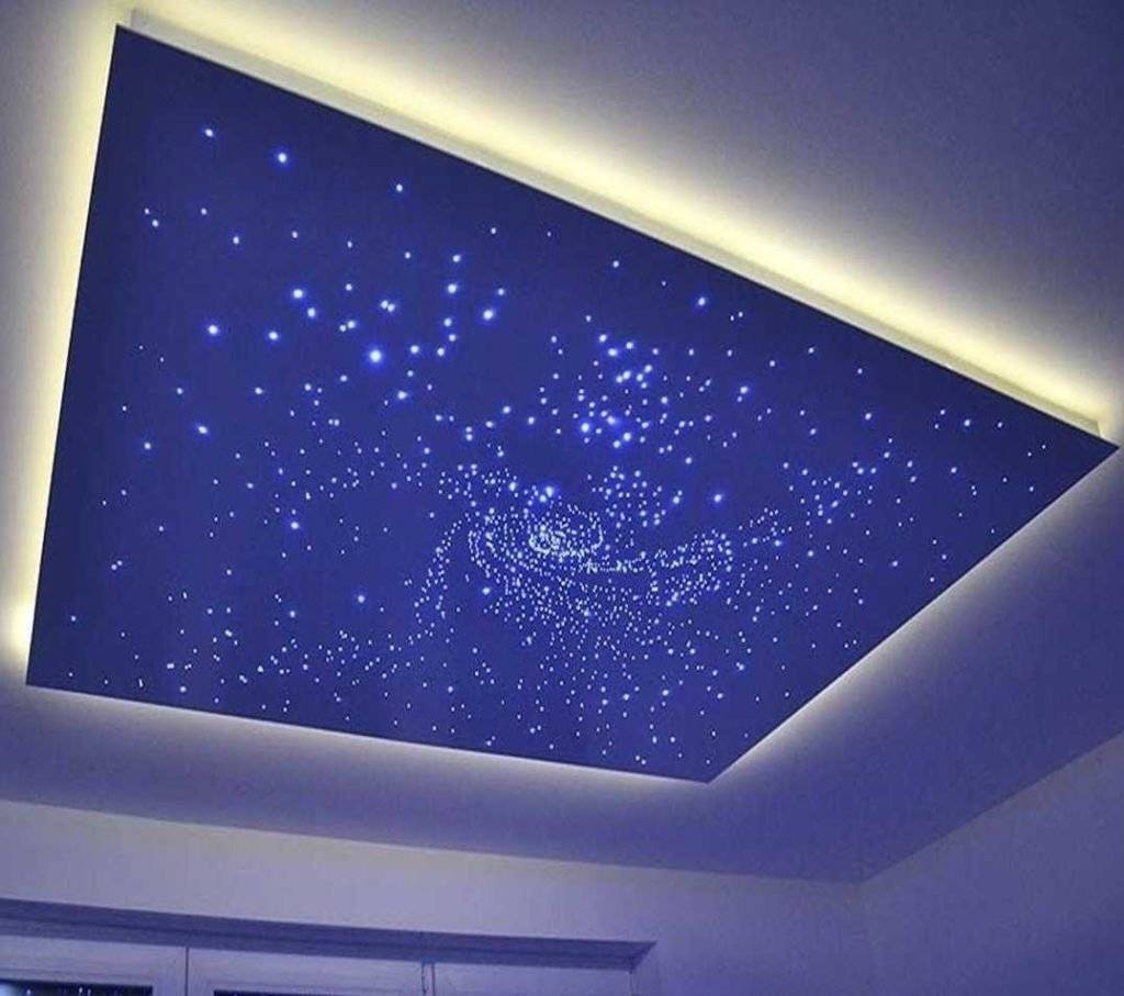 Натяжной потолок "звездное небо" - как их создают, варианты дизайна, фото