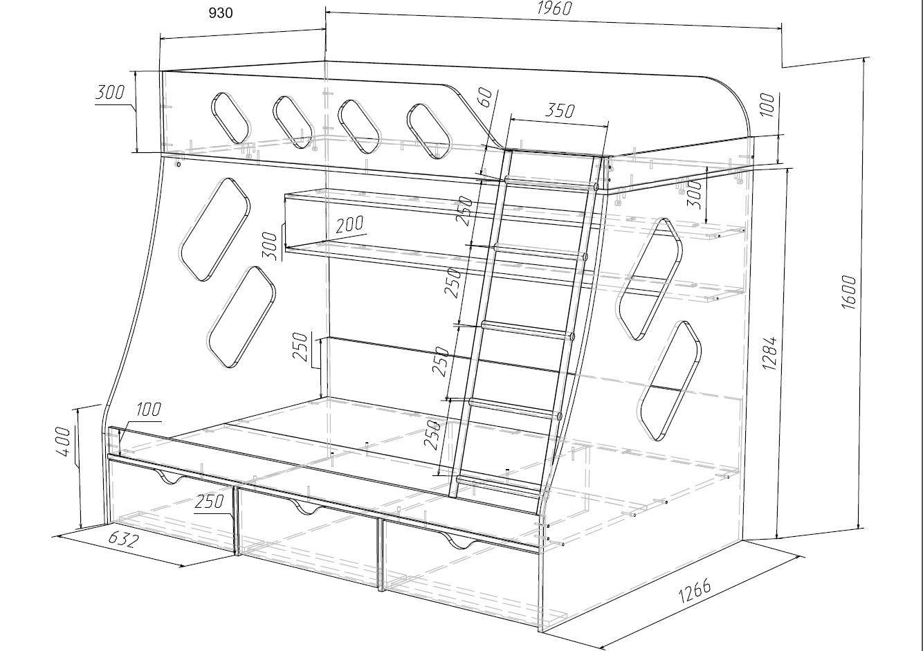 Двухъярусная кровать своими руками: варианты, силовая модель, материалы, чертежи и размеры
