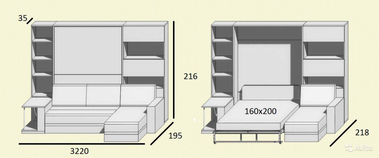 Чертежи кровати трансформера с размерами