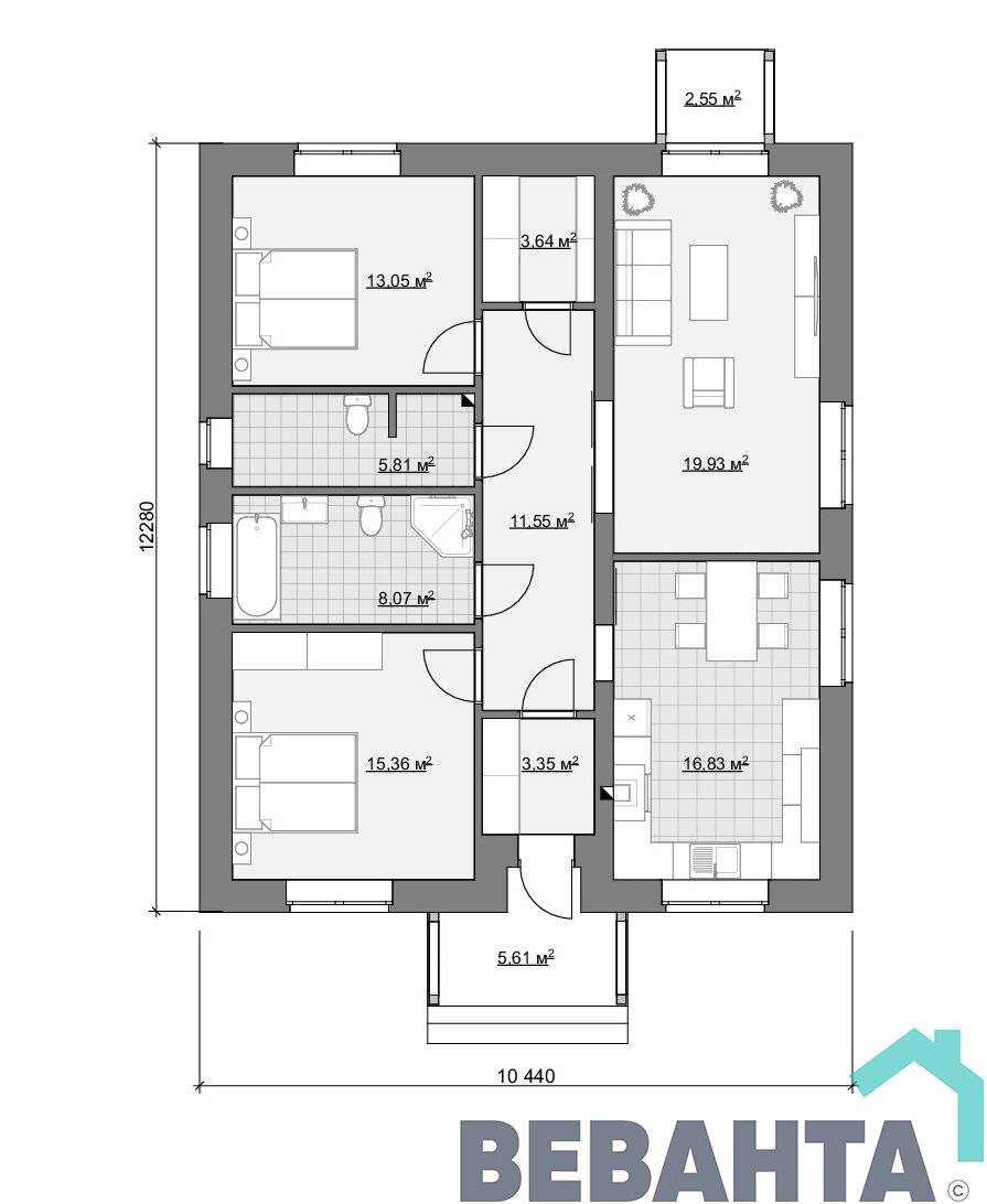 Проект одноэтажного дома с тремя спальнями: как правильно распределить жилую площадь