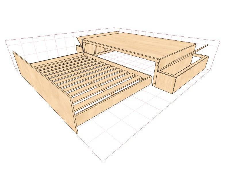 Решение для небольшой спальни: подиум с выкатной кроватью
