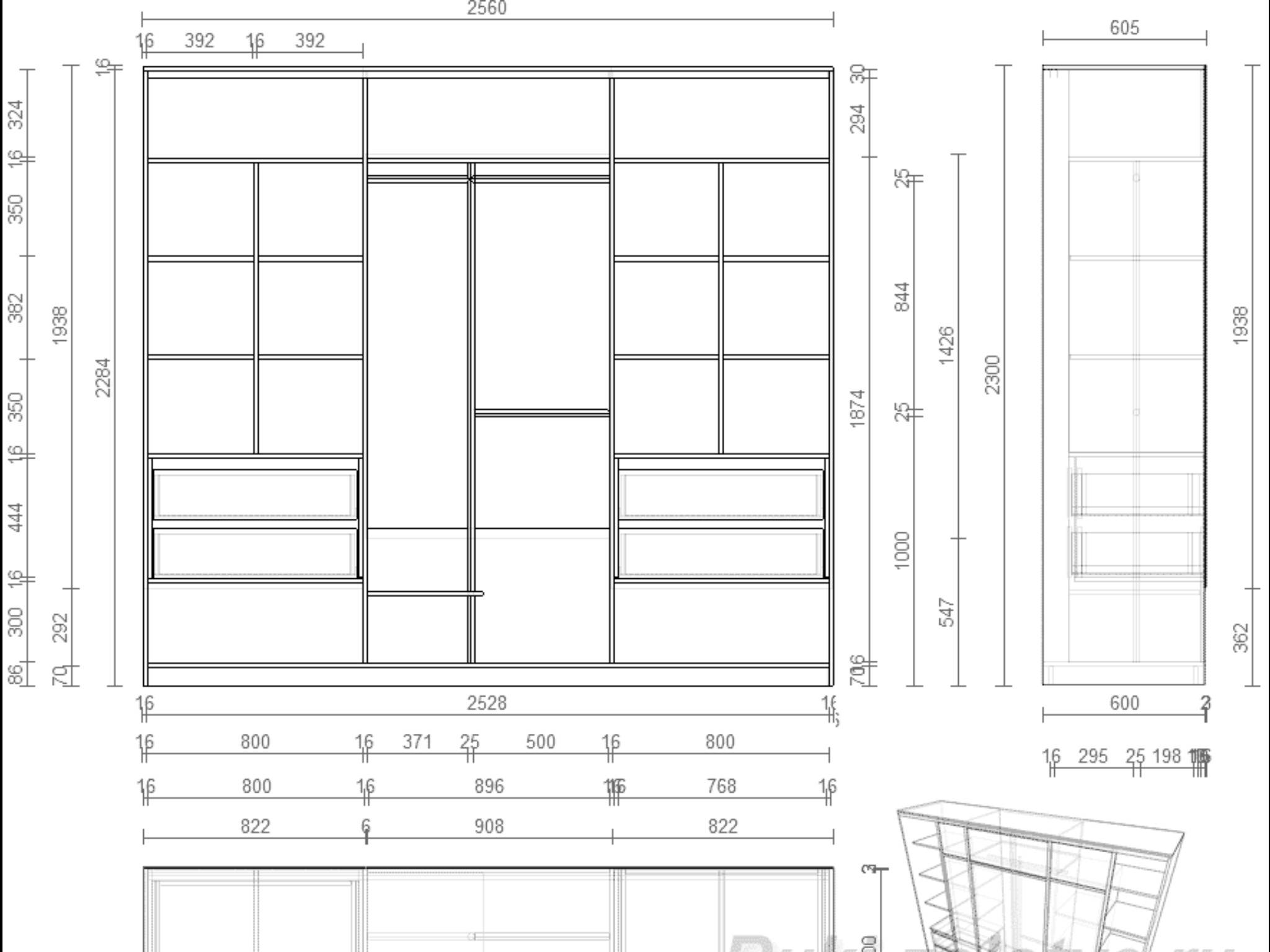 Шкаф-купе 2500х2400х600 чертежи