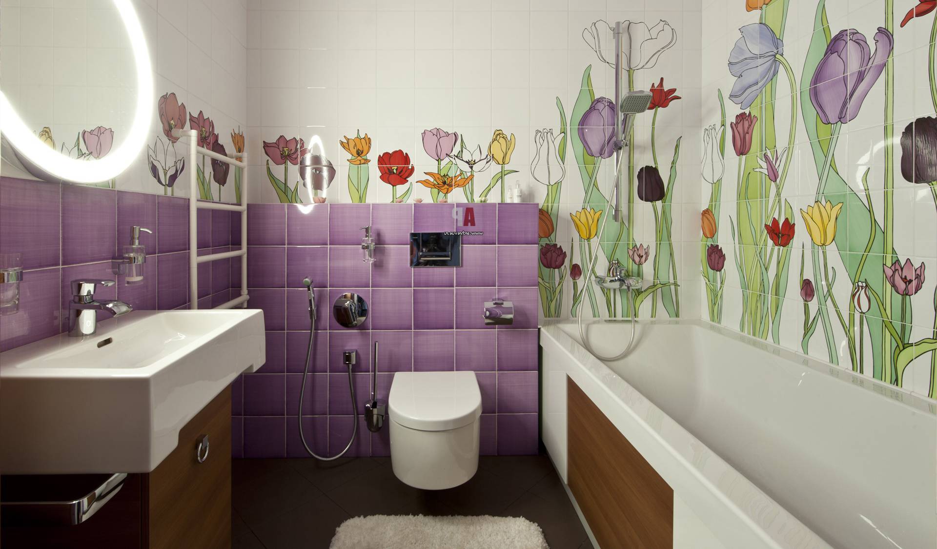 Интерьер ванной с цветами