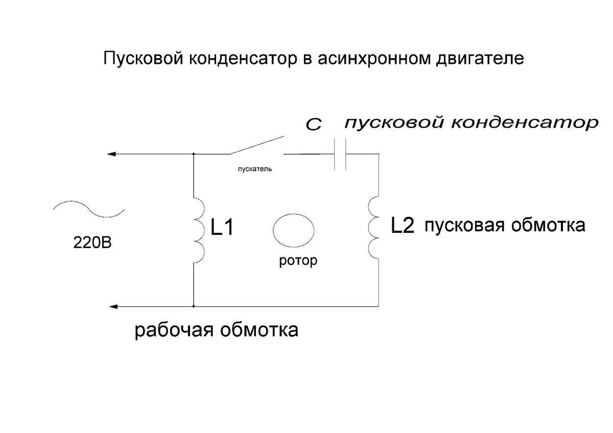 Схема пуска однофазного двигателя