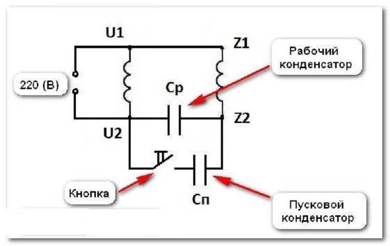 Подключение однофазного двигателя через конденсатор — 3 схемы
