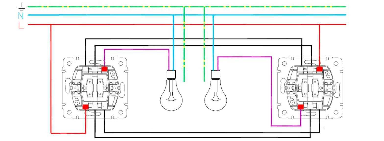 Как сделать два выключателя на одну лампочку схема подключения