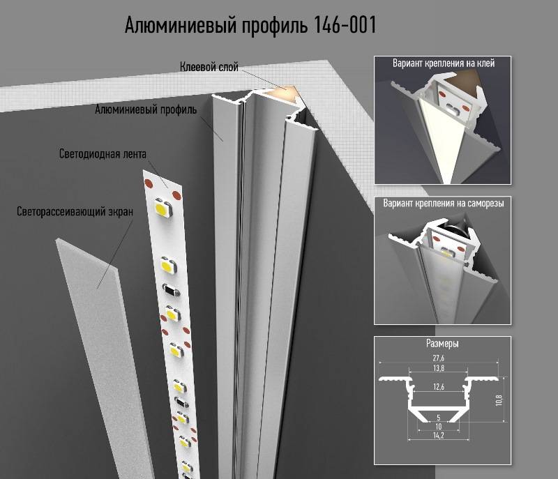 Как крепить алюминиевый профиль для светодиодной ленты