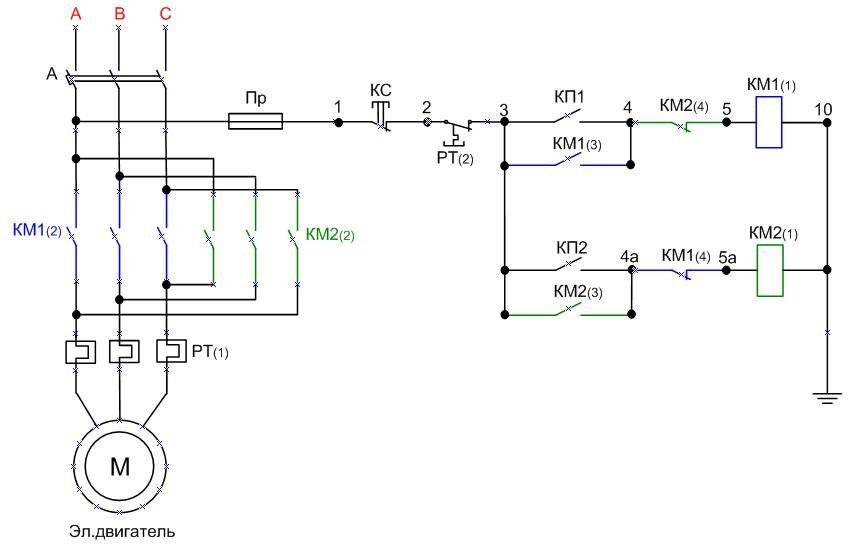 Схема реверсивного управления асинхронного электродвигателя с короткозамкнутым ротором | сайт электрика