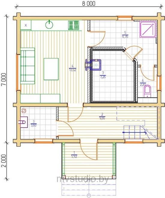 Проект бани 7 на 7 одноэтажный