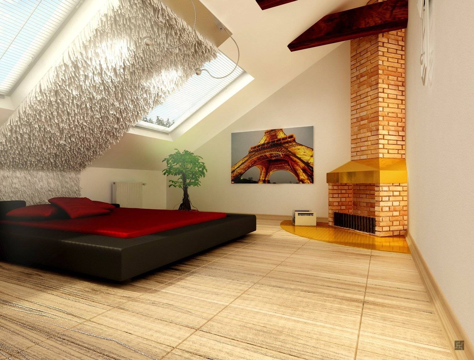 Потолок в мансардной комнате: натяжной и другие виды отделки, фото