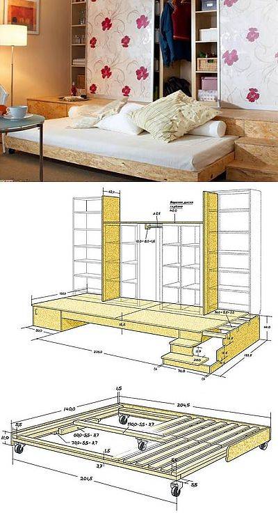 Кровать-подиум: фото, варианты механизмов и дизайна