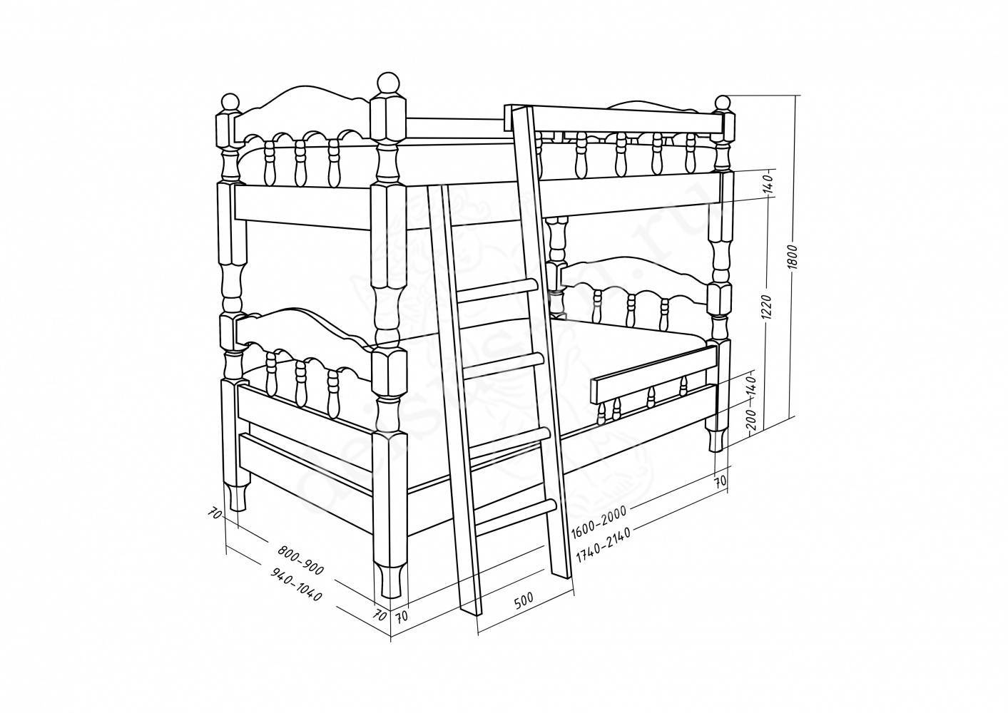 двухъярусная кровать размеры чертеж