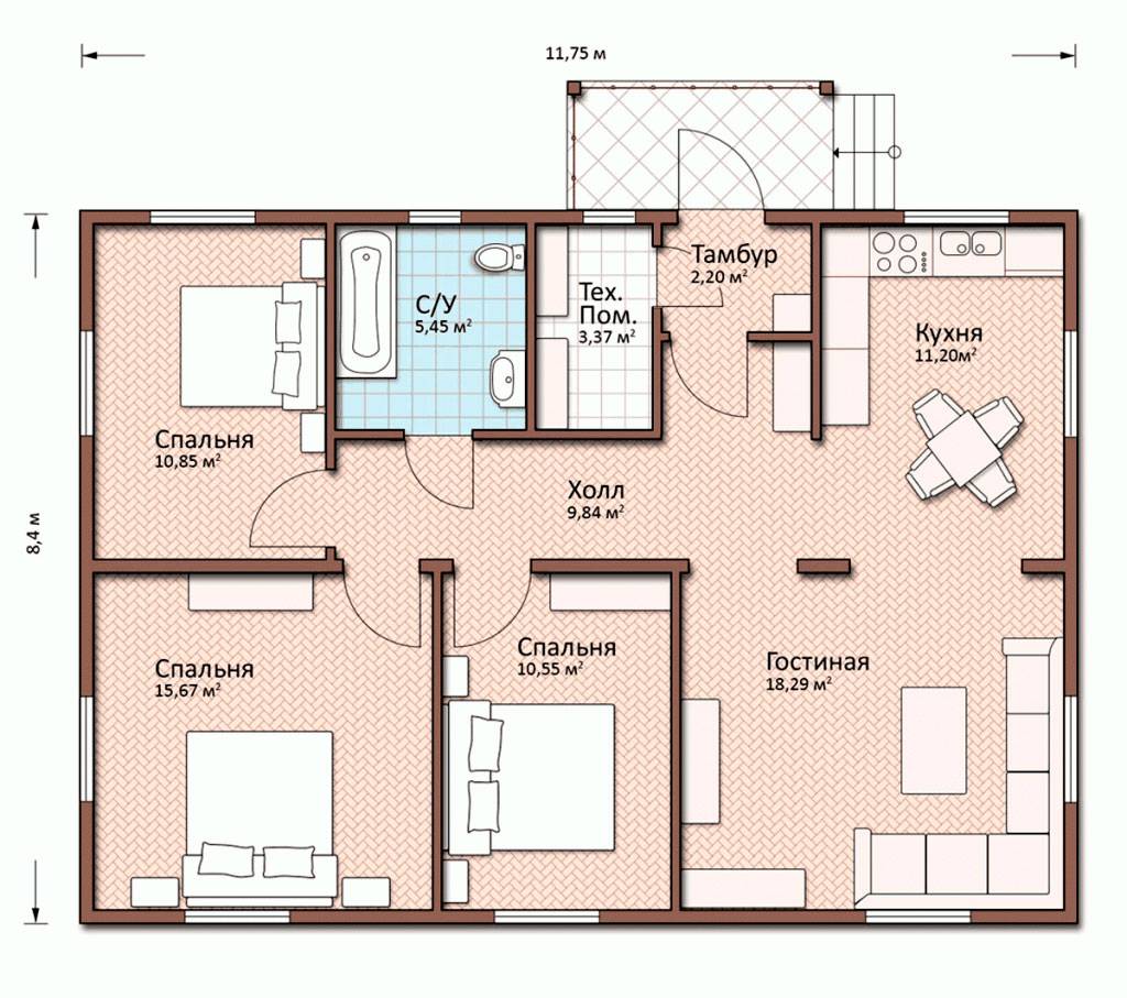 Проекты домов одноэтажных до 100 кв.м