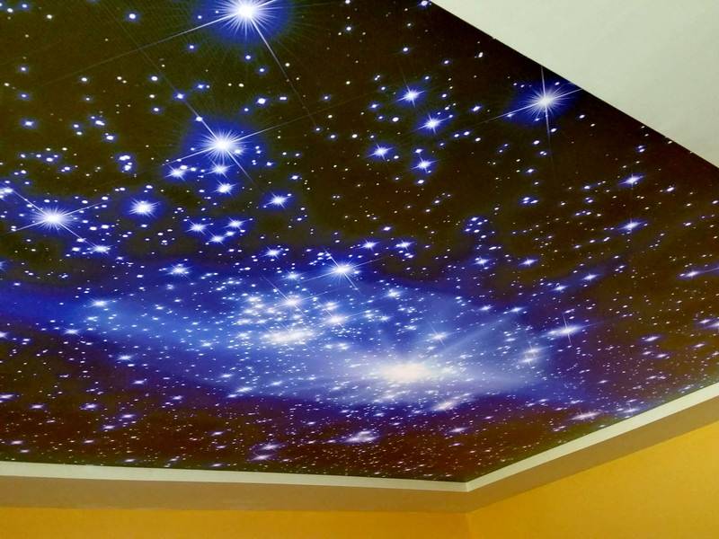 Натяжной потолок звездное небо: виды и примеры монтажа на фото и видео