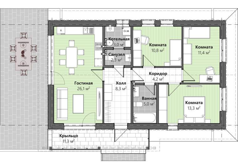 Проект одноэтажного дома с тремя спальнями от расположения комнат до идей по оптимизации