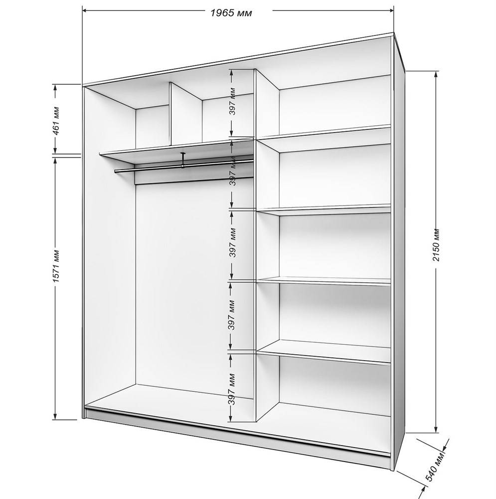 шкаф купе размеры внутреннего наполнения