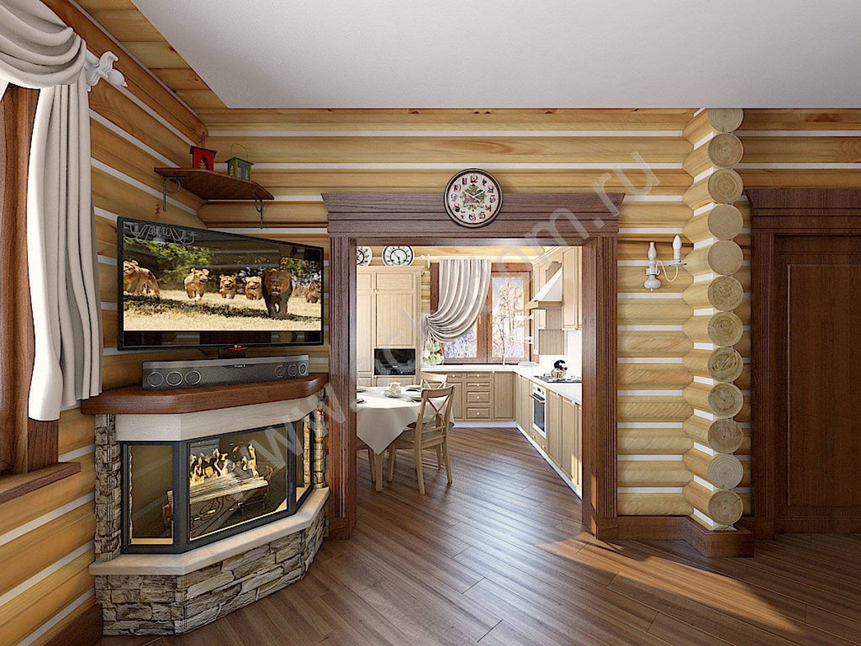 Интерьер деревянного дома внутри - фото домов из бруса и бревна, стили