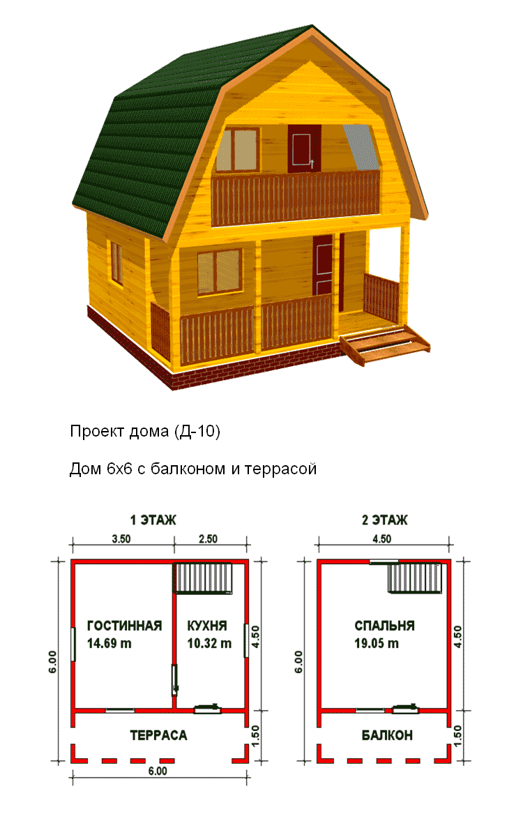 Дачный домик 4х6 двухэтажный чертёж