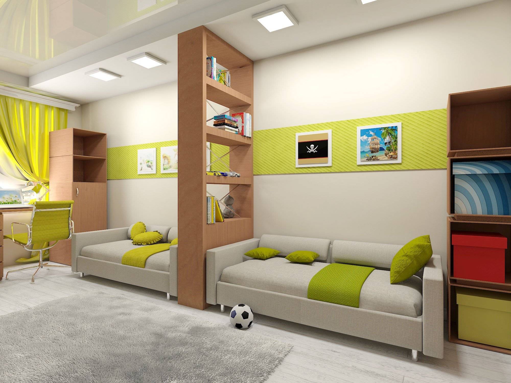 Детская комната для двоих: интерьер с рабочей зоной школьников, кровати в маленькой комнате, идеи дизайна для детей разного возраста - 36 фото