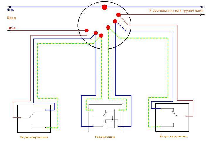 Проходной выключатель - схема подключения на 2 клавиши, фото и видео