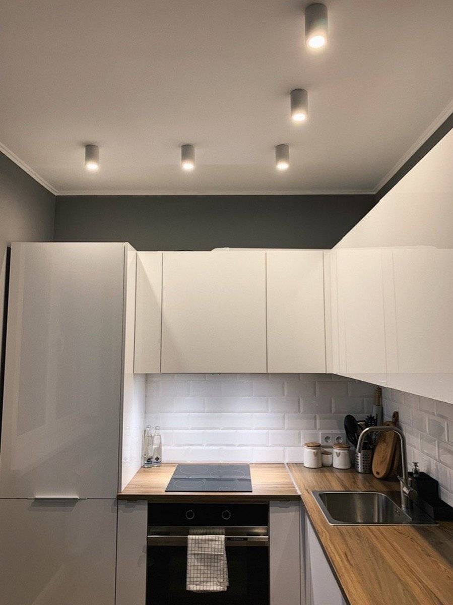 Освещение на кухне с натяжным потолком в 40 фото