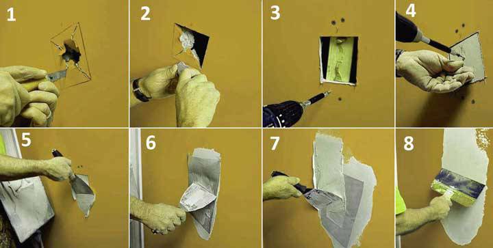 Как заделать дыру в гипсокартоне на стене или потолке?