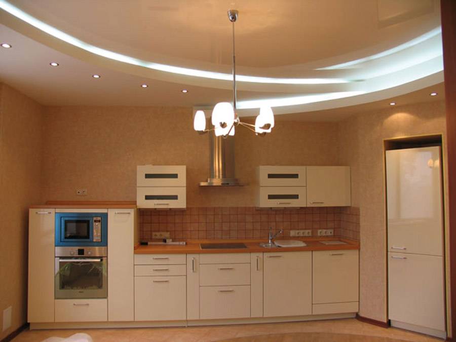 Потолки из гипсокартона на кухне - фото различных вариантов дизайна