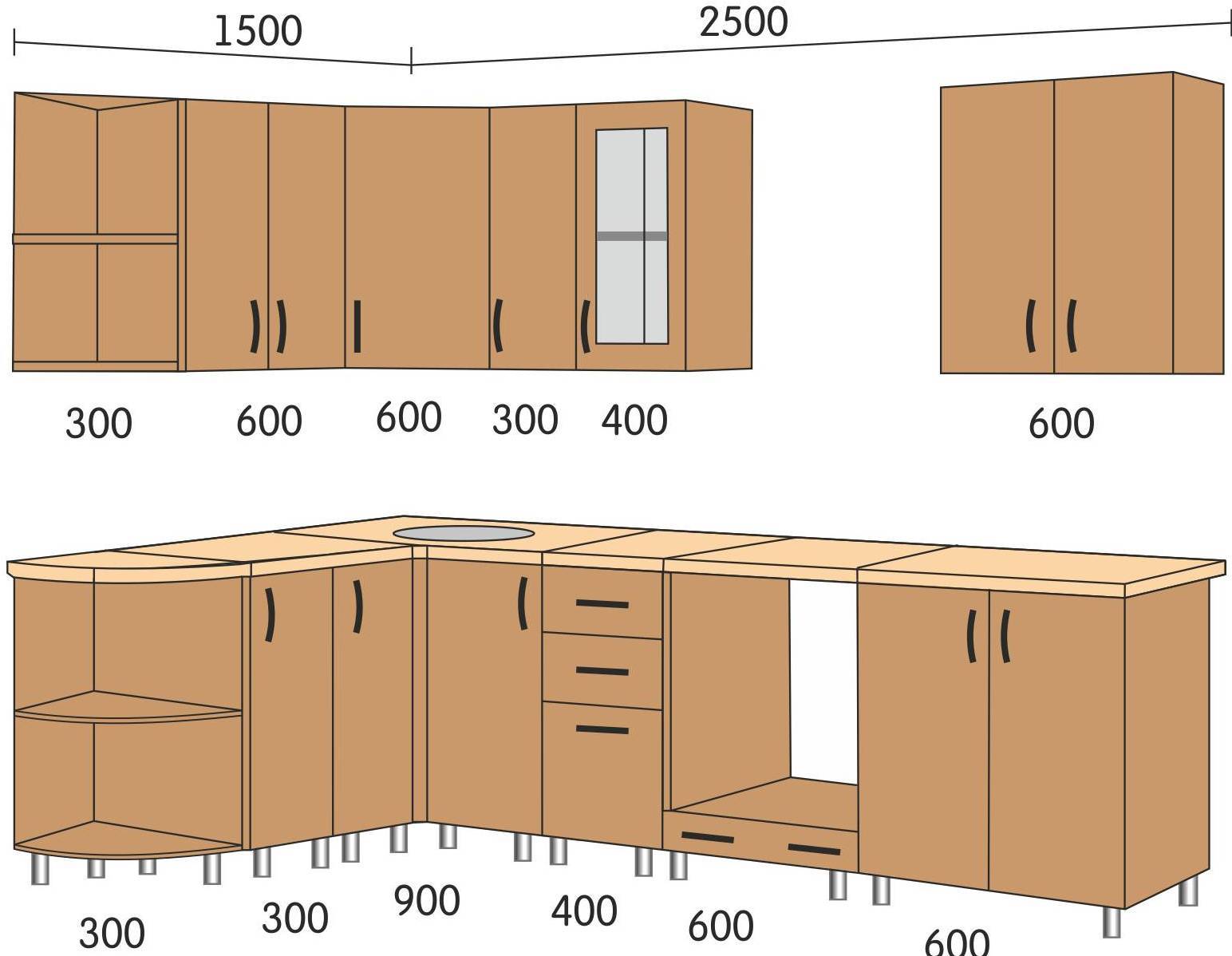 Стандартные размеры кухонных шкафов и фасадов: высота и глубина гарнитура | дизайн и фото