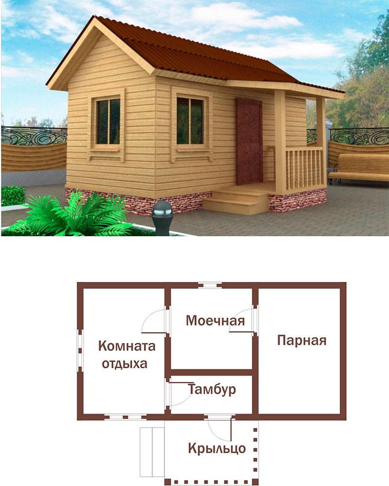 Проект каркасной бани 6х3