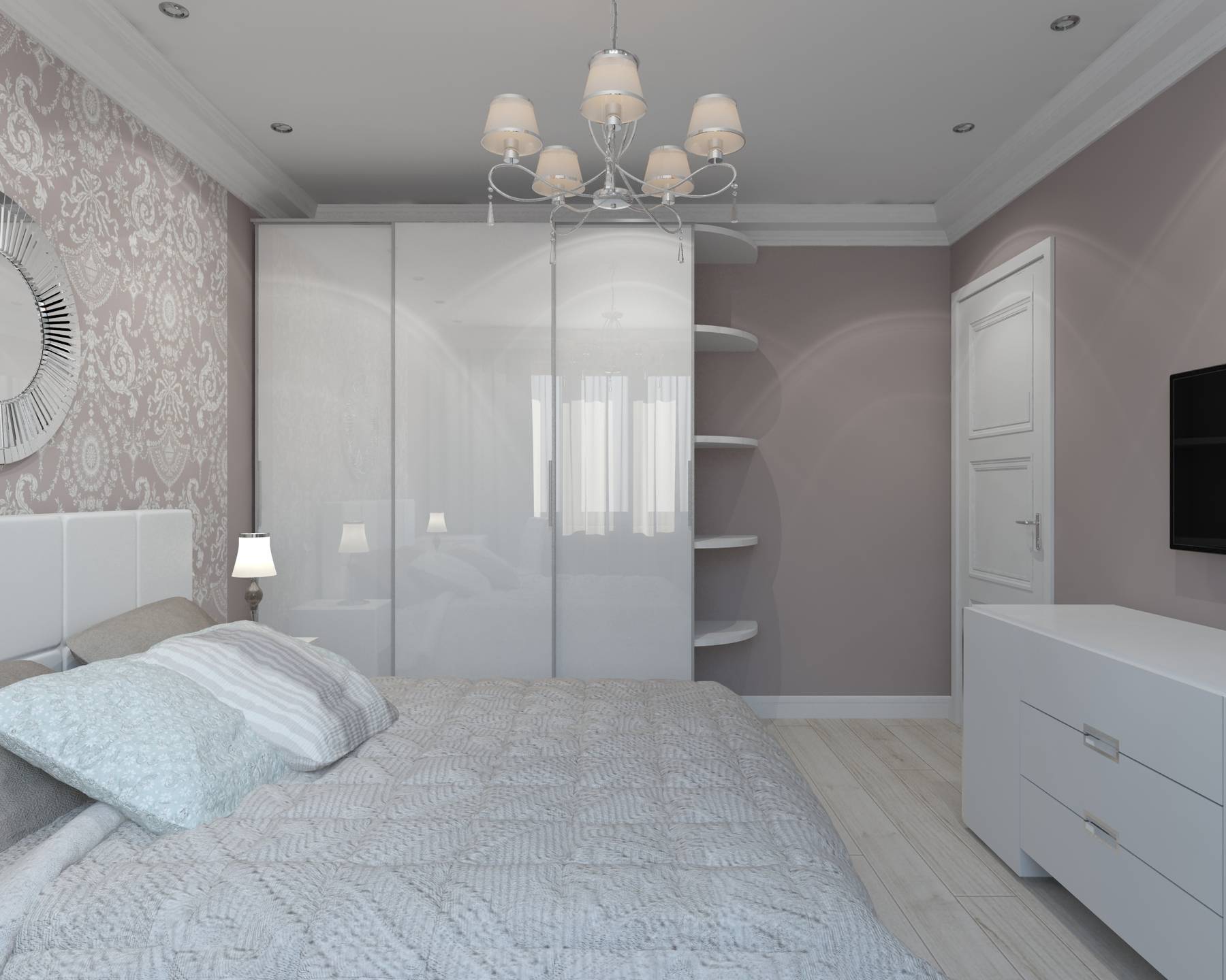 спальня с белым шкафом и белой кроватью