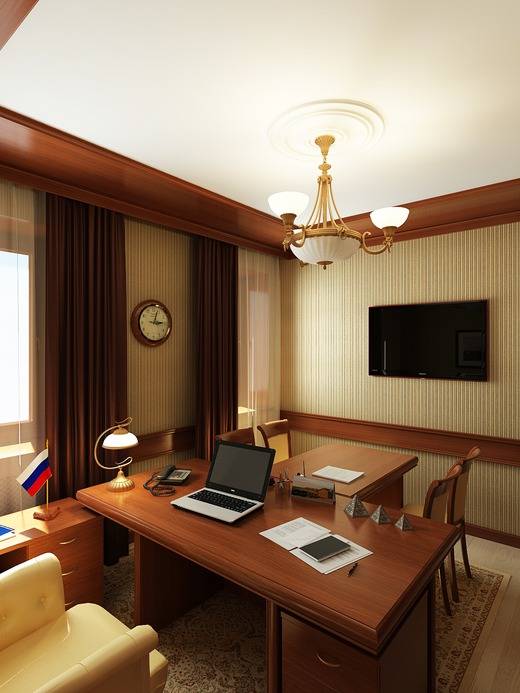 Дизайн рабочего кабинета в частном доме: оформление интерьера в современном стиле, декор стен в светлых тонах
 - 41 фото