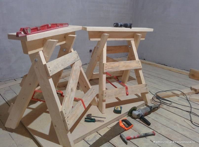 Козлы строительные своими руками: как сделать столярные складные деревянные подмости (чертежи + фото)