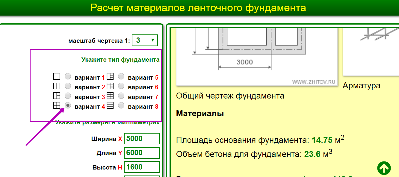 Онлайн калькулятор для расчет потребности цемента на фундамент