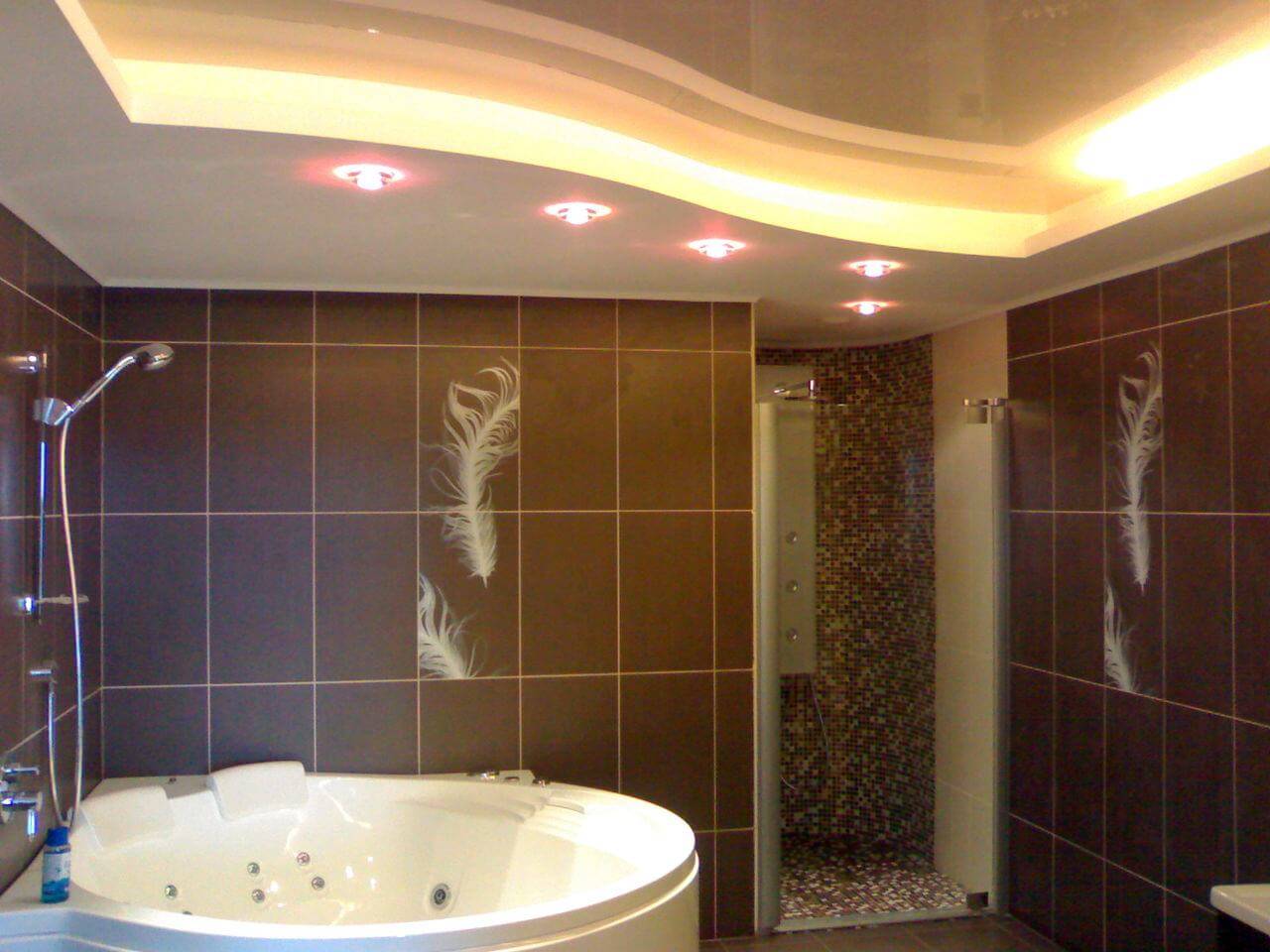 Натяжные потолки в ванной комнате: идеи дизайна 2021 года на фото