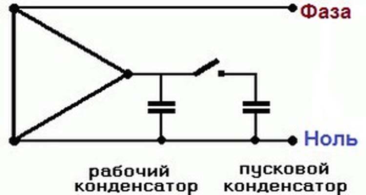 Как подключить двигатель 380 на 220 через конденсаторы схема