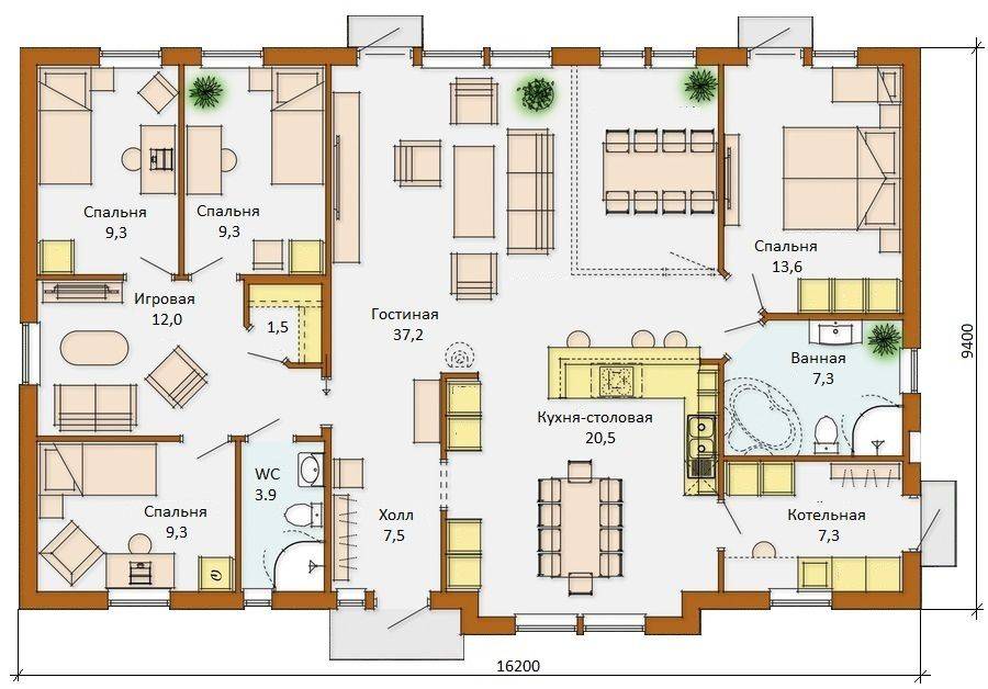 Проекты одноэтажных домов с тремя спальнями и террасой и гаражом. проекты удобных в проживании одноэтажных домов с тремя спальнями